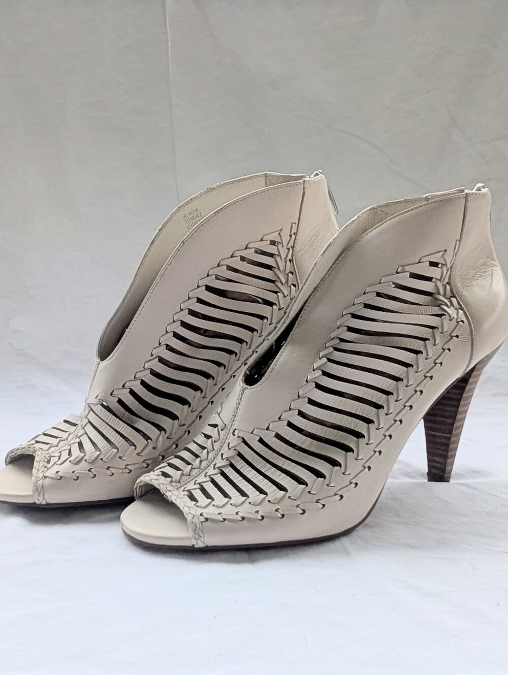 Vince Camuto Cream Woven Peep-Toe High Heel Booties
